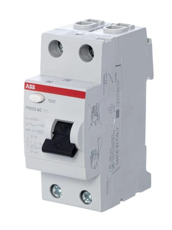 剩余电流动作保护器 (RCD) 2p 63A 30mA type AC FH202 ABB 2CSF202004R1630