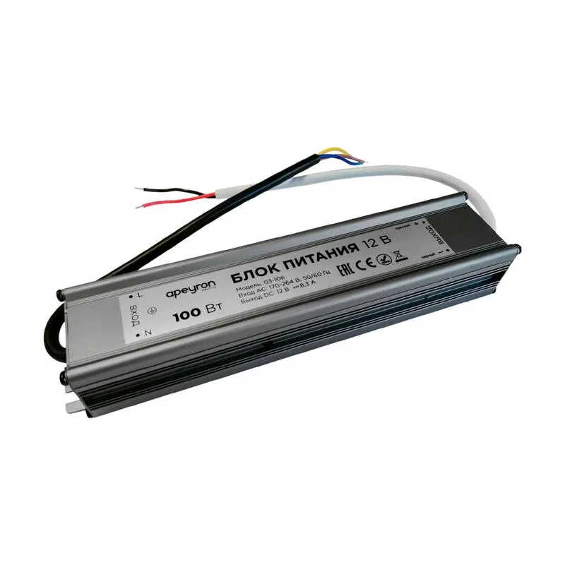 12V СТ 100W 开关电源 IP67 170-264V 8.33A 铝银色 190x55x30mm Apeyron 03-106
