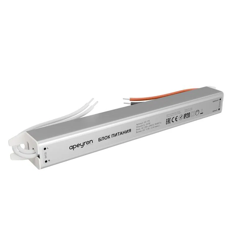 Power supply 12V 24W 200-264V 2A IP20 alum. 175x18x18mm ultra-thin Apeyron 03-175