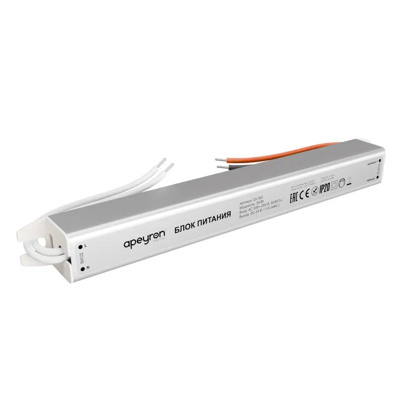 Power supply 24V 24W 200-264V 1A IP20 alum. 175x18x18mm ultra-slim Apeyron 03-182