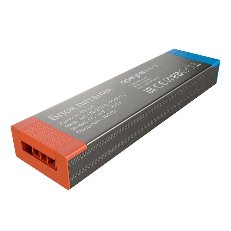 Power supply 24V 400W 170-265V 16.6A IP20 alum. 239x63x30mm PRO Apeyron 03-220