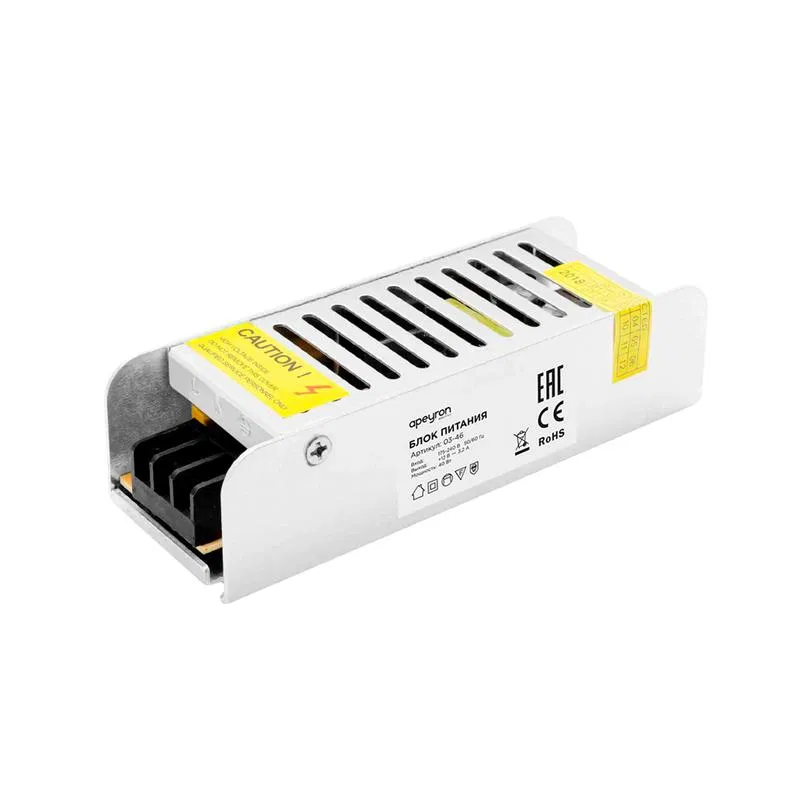 Power supply (slim-metal) 12V 40W IP20 3.2 A 120x40x32mm Apeyron 03-46