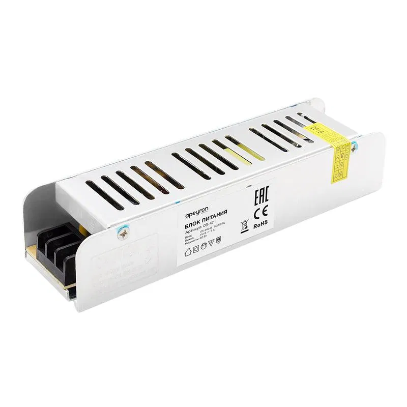 电源 (超薄金属) 12V 60W IP20 5A 160x40x30mm Apeyron 03-47