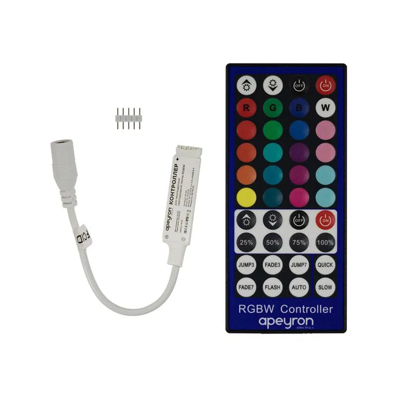 RGBW 12/24V 96/192W 4通道 x 2A IP20 控制器，含40键无线遥控器 Apeyron 04-40