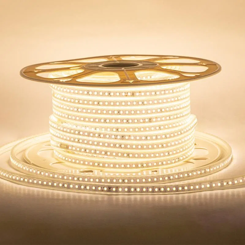 LED strip 220V 8W/m smd2835 120led/m IP65 600lm/m warm white 3000K (cord PS3-77) (pack 50m) Apeyron 17-41