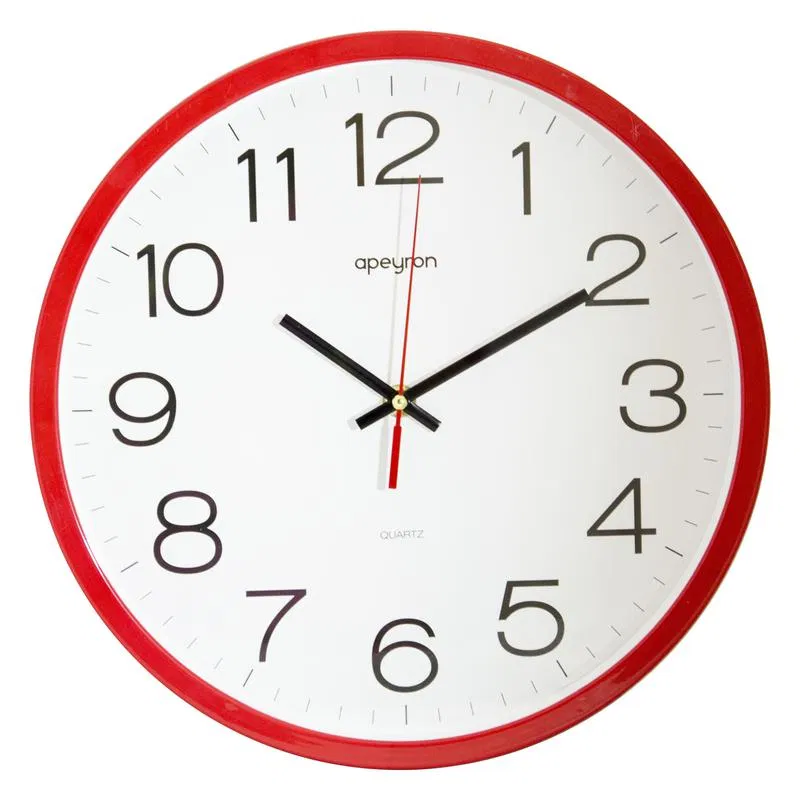 Wall clock round Arabic dial d30cm silent mechanism with smooth movement (1xAA not included) plastic red Apeyron PL1712505