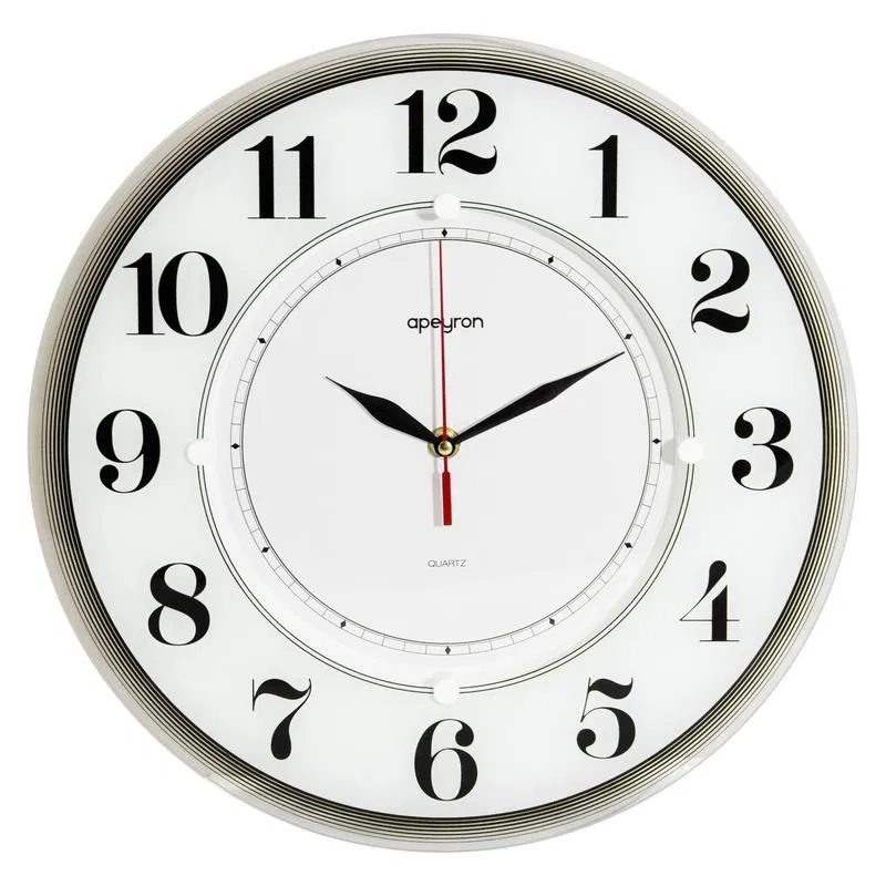 Wall clock round Arabic dial d35cm silent mechanism with smooth movement (1xAA not included) plastic glass white Apeyron PL1712735