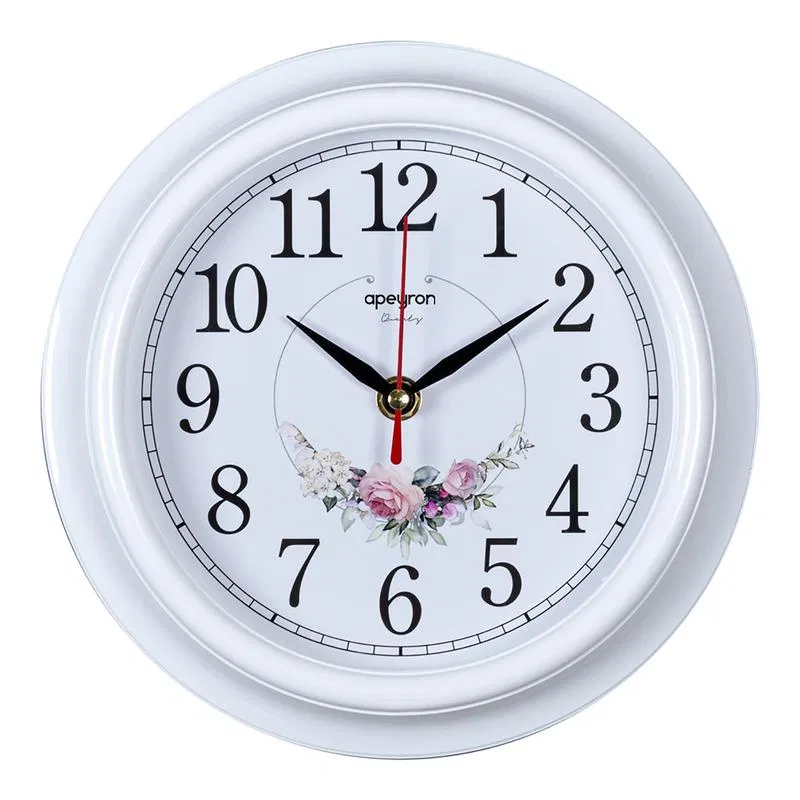 Round plastic wall clock d21cm (1xAA not included) silent smooth mechanism white body Apeyron PL213007