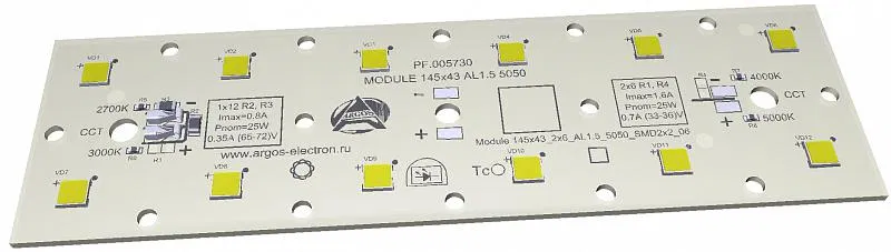 Модуль светодиодный MODULE 145х43 AL1.5 2х6 Refond 5050 QG2 CRI80 3000К Аргос 6877