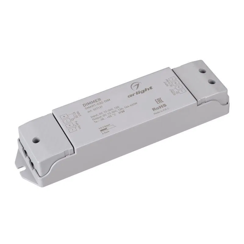 Диммер SMART-D32-DIM (12-36В 12А 0/1-10В) (IP20 пластик) Arlight 027137
