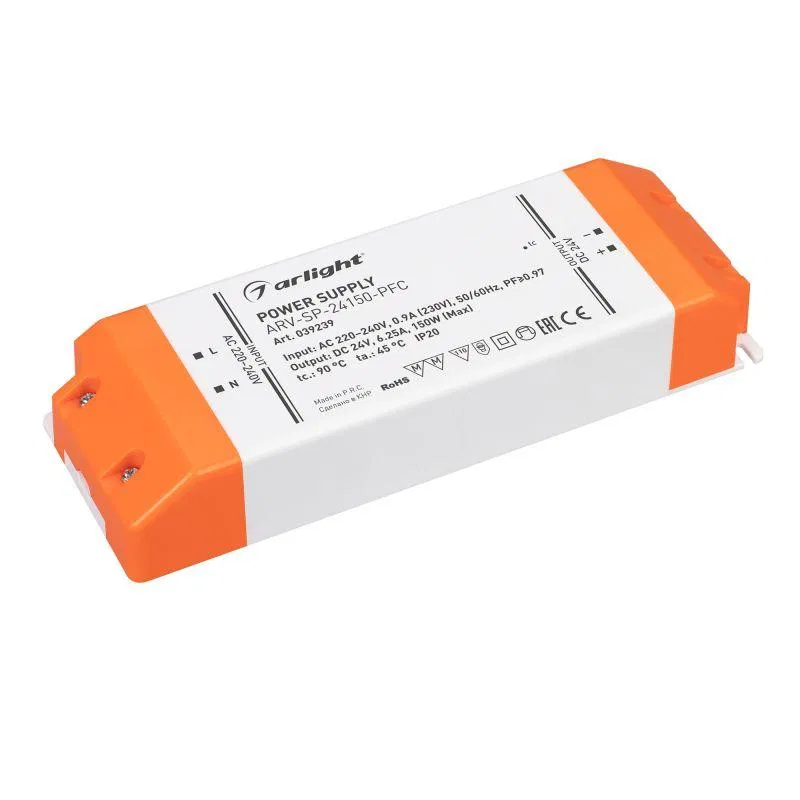 Блок питания ARV-SP-24150-PFC (24В 6.25А 150Вт) (IP20 пластик) Arlight 039239