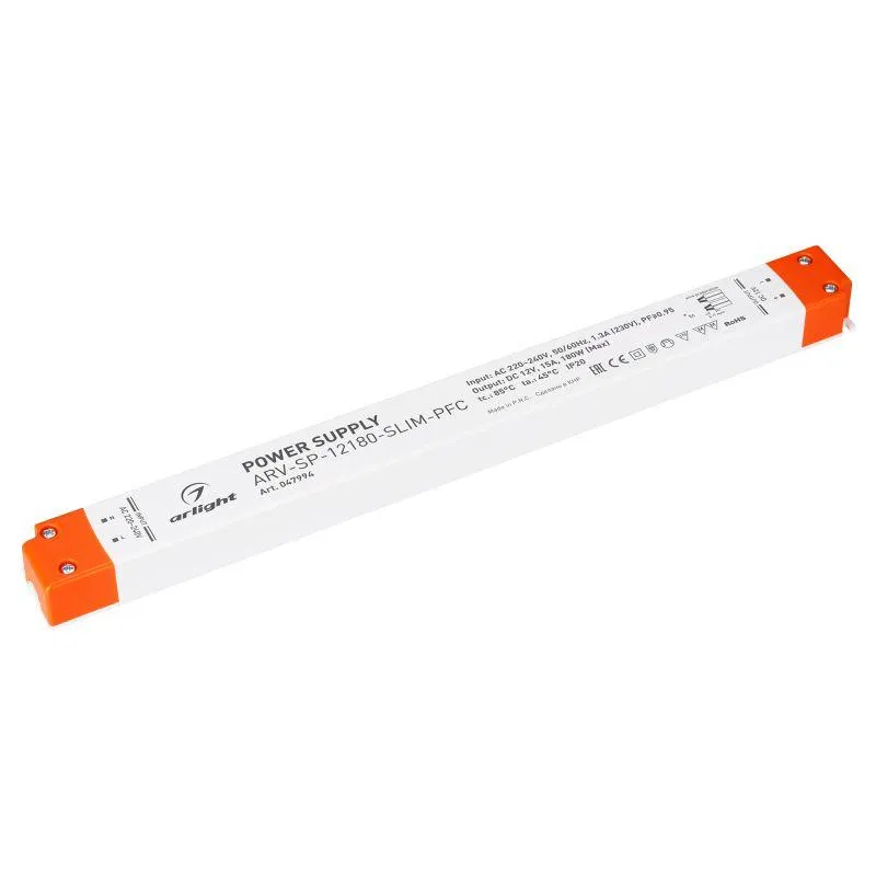 Блок питания ARV-SP-12180-SLIM-PFC (12В 15А 180Вт) IP20 пластик Arlight 047994