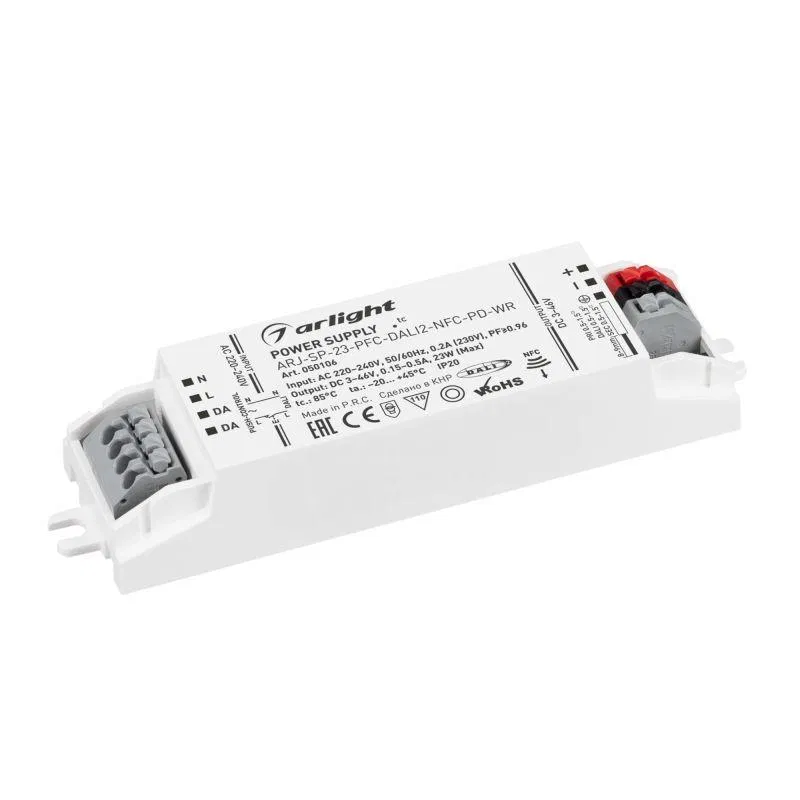 Блок питания ARJ-SP-23-PFC-DALI2-NFC-PD-WR 23Вт 3-46В 0.15-0.5А IP20 пластик Arlight 050106