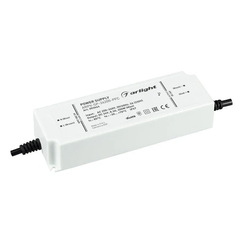 Блок питания ARPV-SP-24200-PFC 24В 8.3А 200Вт IP67 пластик Arlight 053664