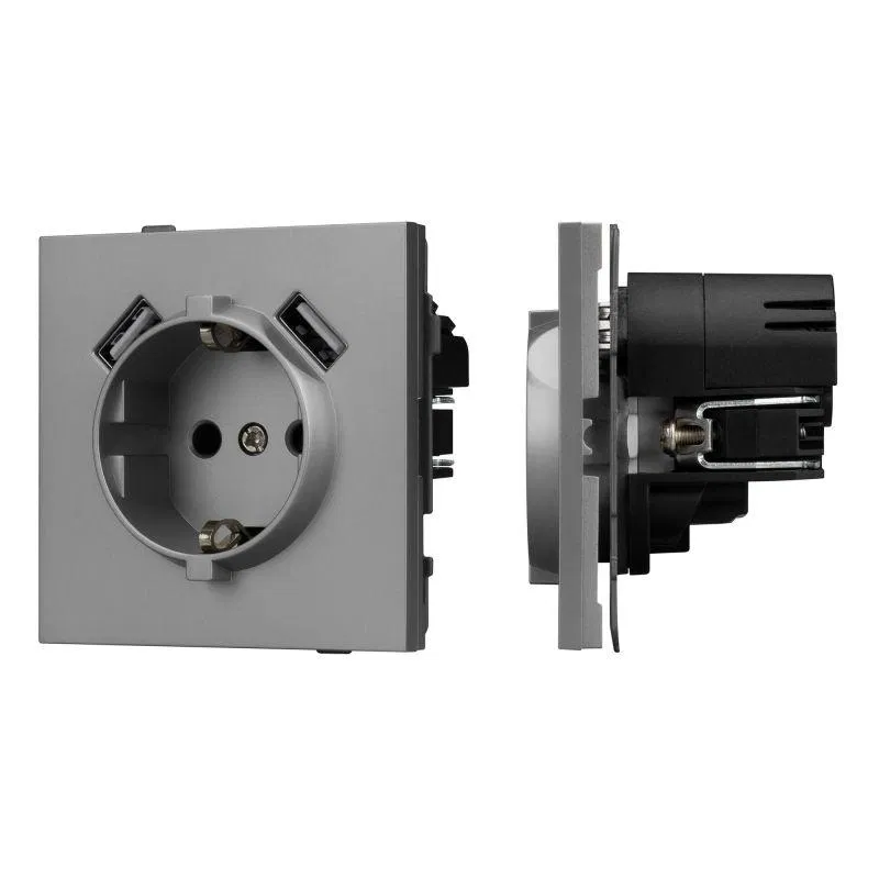 Розетка 1-м СП SCT-TENDO-MUAA-PL-GR 16А IP20 230В с USB зарядкой механизм Arlight 054084