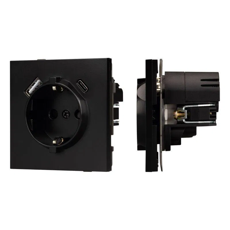 Розетка 1-м СП SCT-TENDO-MUAC-PL-BK 16А IP20 230В с USB зарядкой механизм Arlight 054087