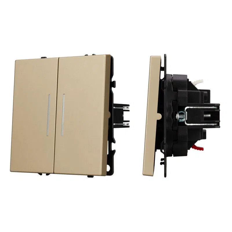 Выключатель ARL NOBE 2 кл подсветка софт-тач зол. песок SWT-MK02-SFPL-L-GD (250В 10А) Arlight 054265(1)