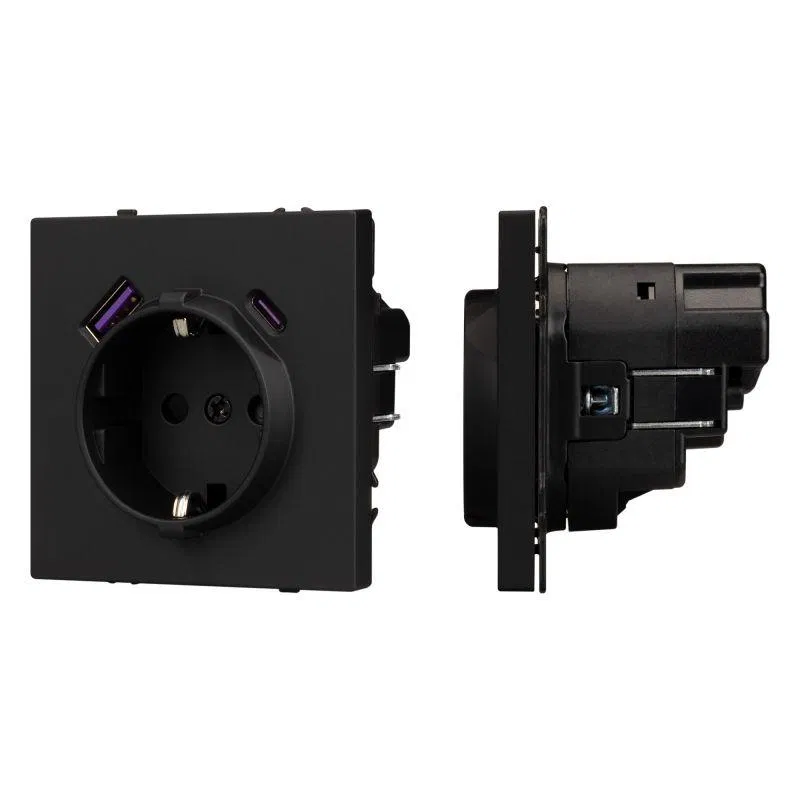 Розетка зк ARL NOBE со шторками с USB тип А+С софт-тач черн. оникс SCT-MUAC-SFPL-BK (250В 16А) Arlight 054285(1)