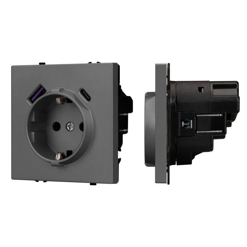 Розетка зк ARL NOBE со шторками с USB тип А+С софт-тач сер. базальт SCT-MUAC-SFPL-GR (250В 16А) Arlight 054287(1)