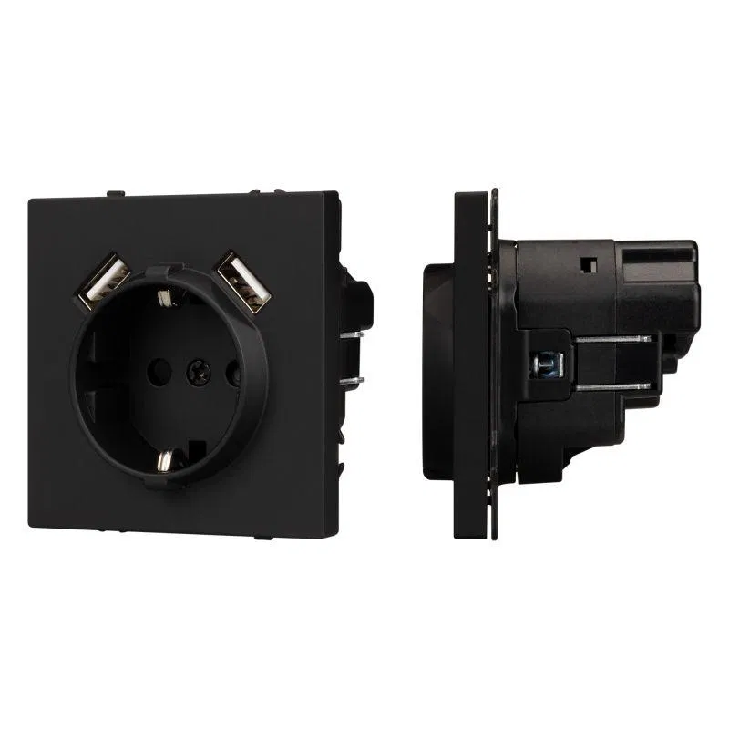 Розетка зк ARL NOBE со шторками с USB тип А+А софт-тач черн. оникс SCT-MUAA-SFPL-BK (250В 16А) Arlight 054289(1)