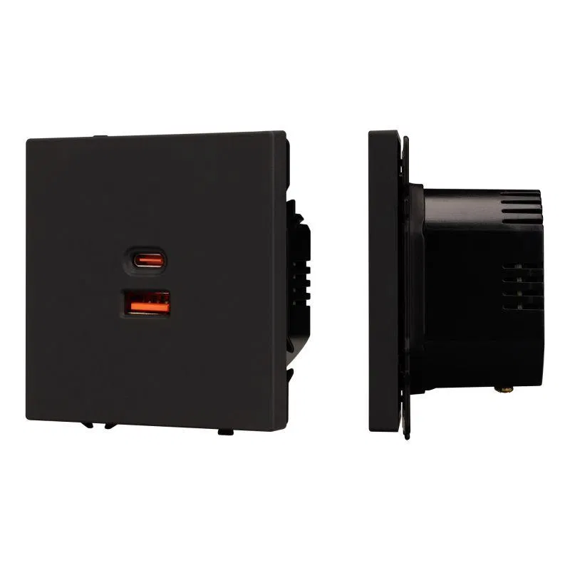 USB socket ARL NOBE type A+C soft-touch black onyx SCT-MUAC-SFPL-FC-BK (65W QC3) Arlight 054317(1)