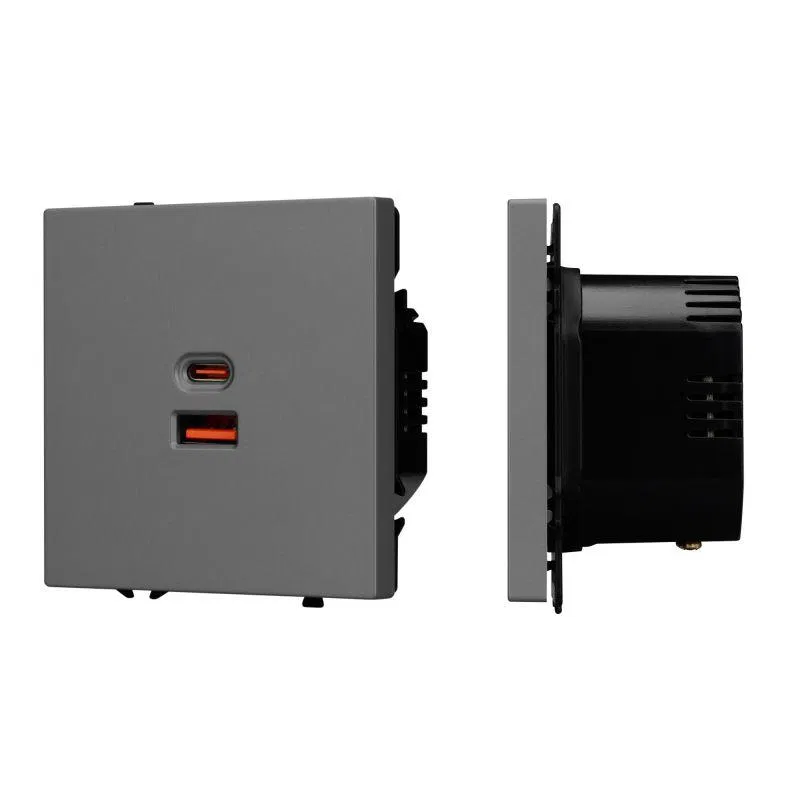 Розетка USB ARL NOBE тип A+C софт-тач серый базальт SCT-MUAC-SFPL-FC-GR (65Вт QC3) Arlight 054319(1)