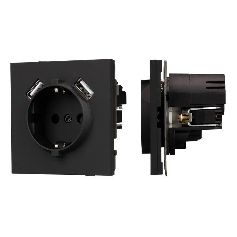 Розетка 1-м СП SCT-TENDO-MUAA-SFPL-BK 16А IP20 230В с USB зарядкой механизм Arlight 054603
