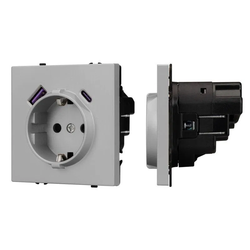 Розетка зк ARL NOBE со шторками с USB тип А+С софт-тач никель SCT-MUAC-SFPL-IS (250В 16А) Arlight 059445(1)
