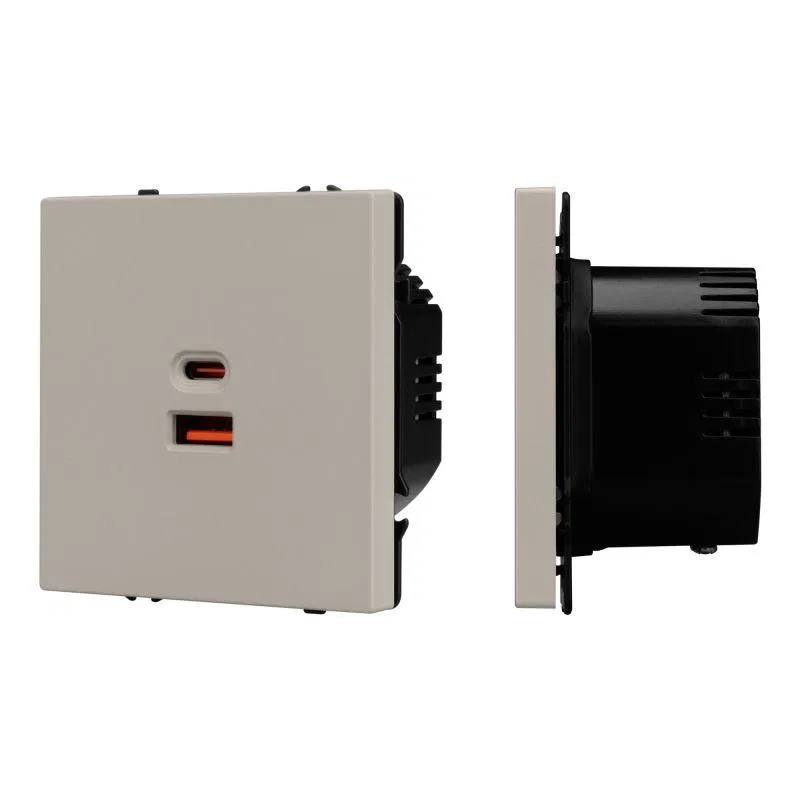 USB Socket ARL NOBE type A+C soft-touch cashmere SCT-MUAC-SFPL-FC-CA (65W QC3) Arlight 059446(1)