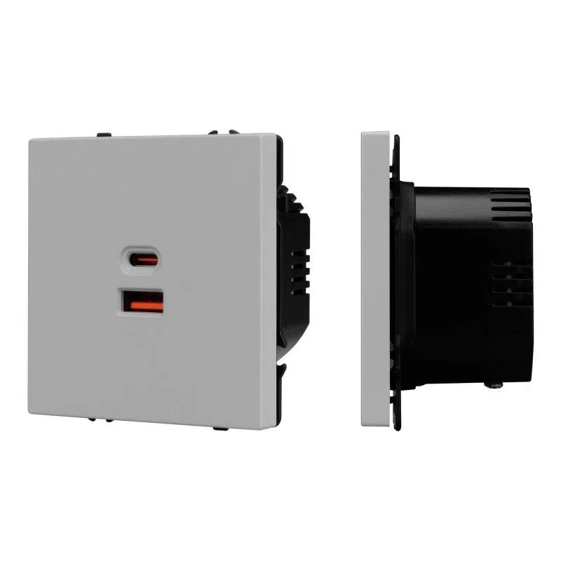 USB Socket ARL NOBE type A+C soft-touch nickel SCT-MUAC-SFPL-FC-IS (65W QC3) Arlight 059447(1)