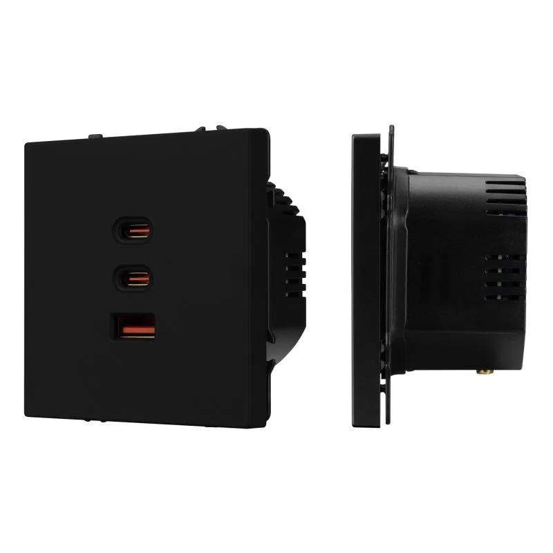 Розетка USB ARL NOBE тип А+С+С софт-тач черный оникс SCT-MUACC-SFPL-FC-BK (65Вт QC3) Arlight 061834(1)