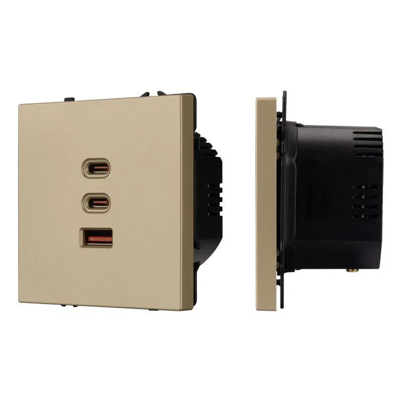 USB Socket ARL NOBE type A+C+C soft-touch golden sand SCT-MUACC-SFPL-FC-GD (65W QC3) Arlight 061836(1)
