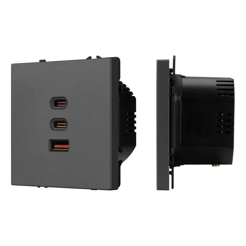 USB 插座 ARL NOBE A+C+C 型 soft-touch 灰色玄武岩 SCT-MUACC-SFPL-FC-GR (65W QC3) Arlight 061837(1)