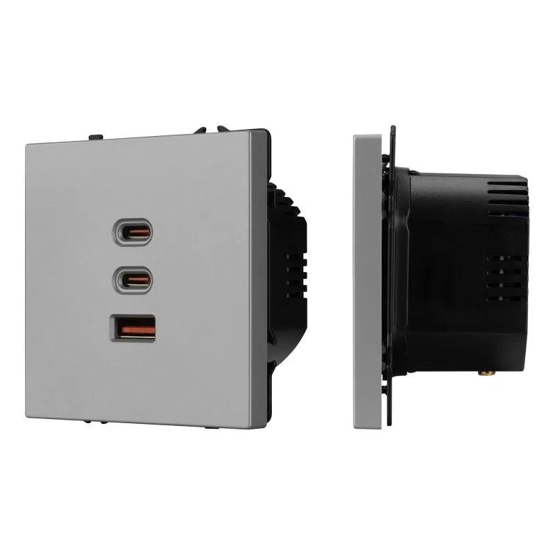 Розетка USB ARL NOBE тип А+С+С софт-тач никель SCT-MUACC-SFPL-FC-IS (65Вт QC3) Arlight 061838(1)