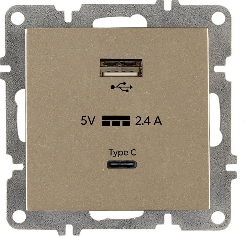 Розетка LAVIN/KAREN USB + TYPE-C механизм титан ARVIA 50 05 2000 304