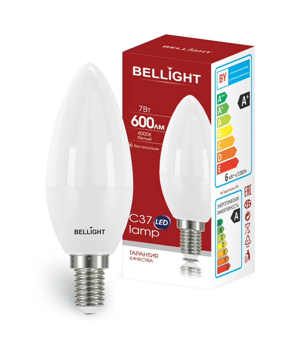 Лампа светодиодная С37 7Вт 4000К E14 600лм 220В BELLIGHT 88297882