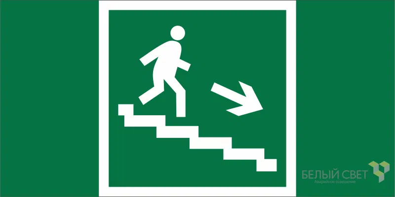 Safety sign BL-3015.E13 "Direction to evacuation exit via stairs down (right)" White light a12610