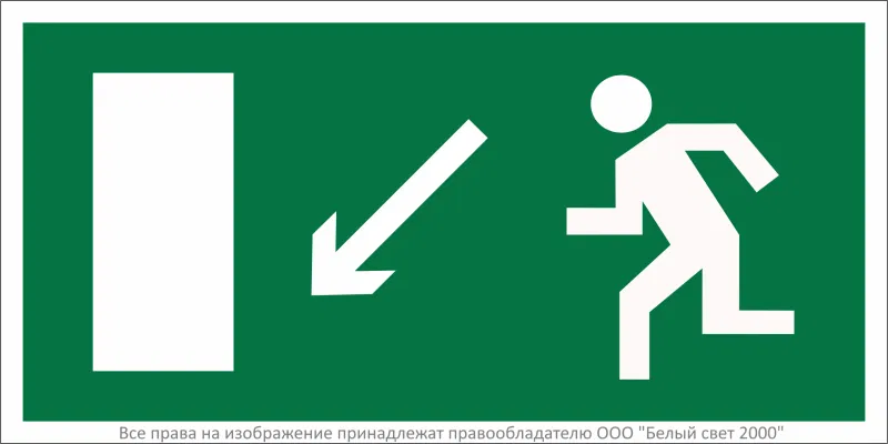 Safety sign BL-3015A.E08 "e.g. to evacuation exit left down" White light a12960