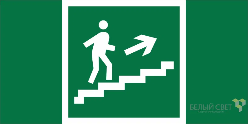 Safety sign BL-3015B.E15 "e.g. towards evacuation exit via stairs up (right)" White light a14593