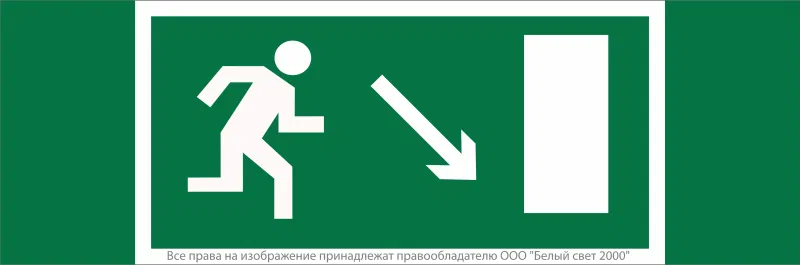 Safety sign NPU-3413.E07 "e.g. to evacuation exit right down" White light a16518