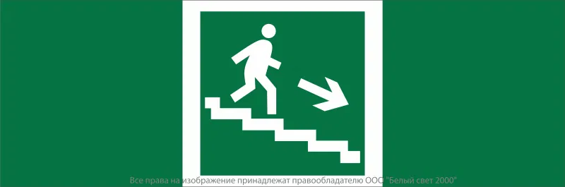 Знак безопасности NPU-3413.E13"Напр. к эвакуац. выходу по лестн. вниз (прав.)" Белый свет a16524