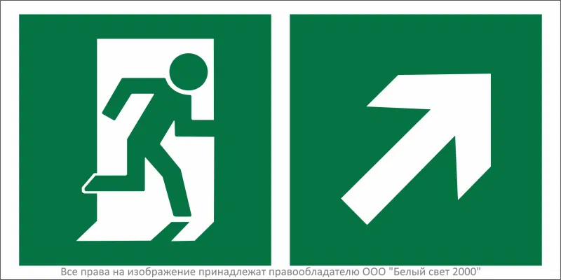 Знак безопасности BL-2010B.E37"Напр. к эвакуационному выходу направо вверх" Белый свет a18144