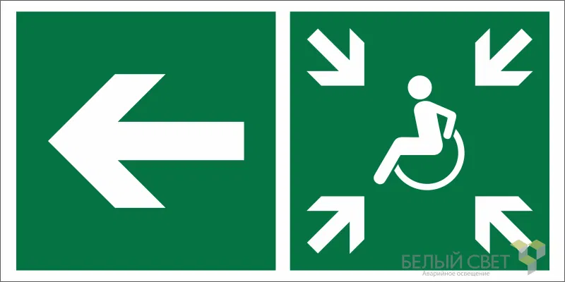 Safety sign BL-3015B.E75 "e.g. movement to assembly point (Safety zone) PRM to the left" White light a18375