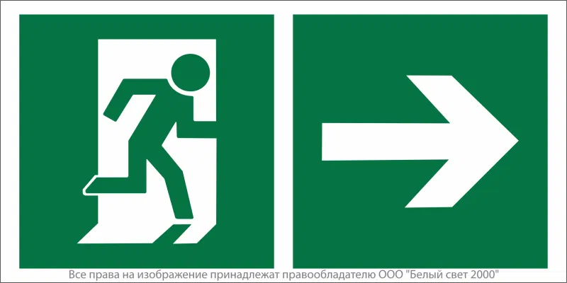 Знак безопасности NPU-6030.E35"Напр. к эвакуационному выходу направо" Белый свет a20535
