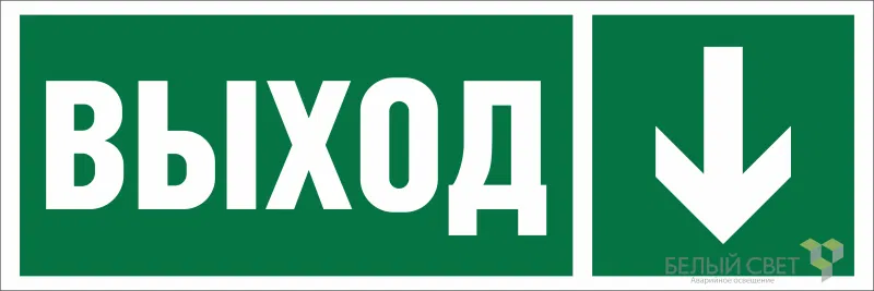 Знак безопасности BL-3511B.E29 "Направление к эвакуационному выходу вниз" Белый Свет a29217