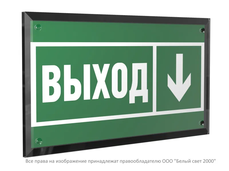 Знак безопасности PT-32178-Black.E29 "Направление к эвакуационному выходу вниз " Белый свет a32714