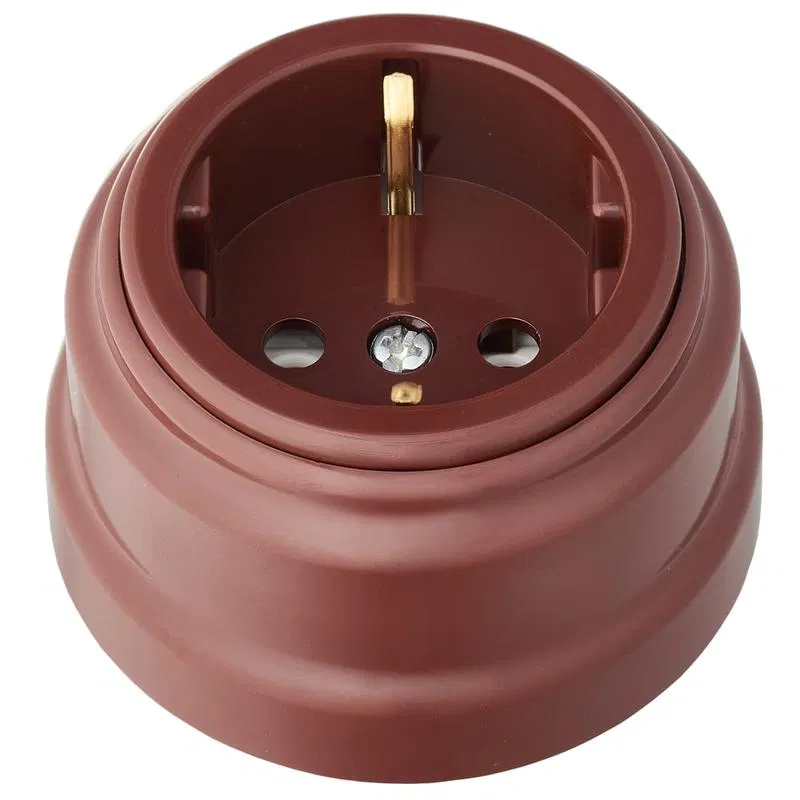 Socket 1-way OP RETRO 16A with ground Bylectrica PA16-0202 brown