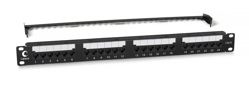 Патч-панель 19дюйм 1U 24 порта RJ45 кат.6 Dual IDC с задн. кабельн. организатором new Cabeus 10589c