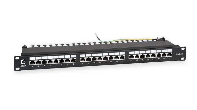 Патч-панель 19дюйм 1U 24 порта RJ45 кат.5E Dual IDC PL-24-Cat.5e-SH-Dual IDC полностью экранир. Cabeus 7002c