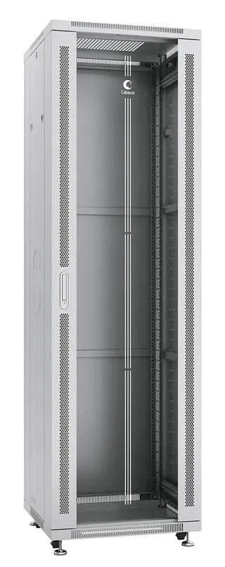 Шкаф монтажный телекоммуникационный напольный SH-05C-42U60/60 19дюйм для распред. и серверн. оборудования 42U 600х600х2055мм передн. стеклян. и задн. сплошн. метал. двери ручка с замком сер. (RAL 7035) Cabeus 7047c